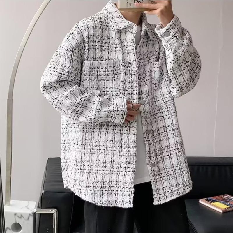 2025 autumn new national tide coat men's Korean version trend loose casual high sense small fragrant plaid jacket top