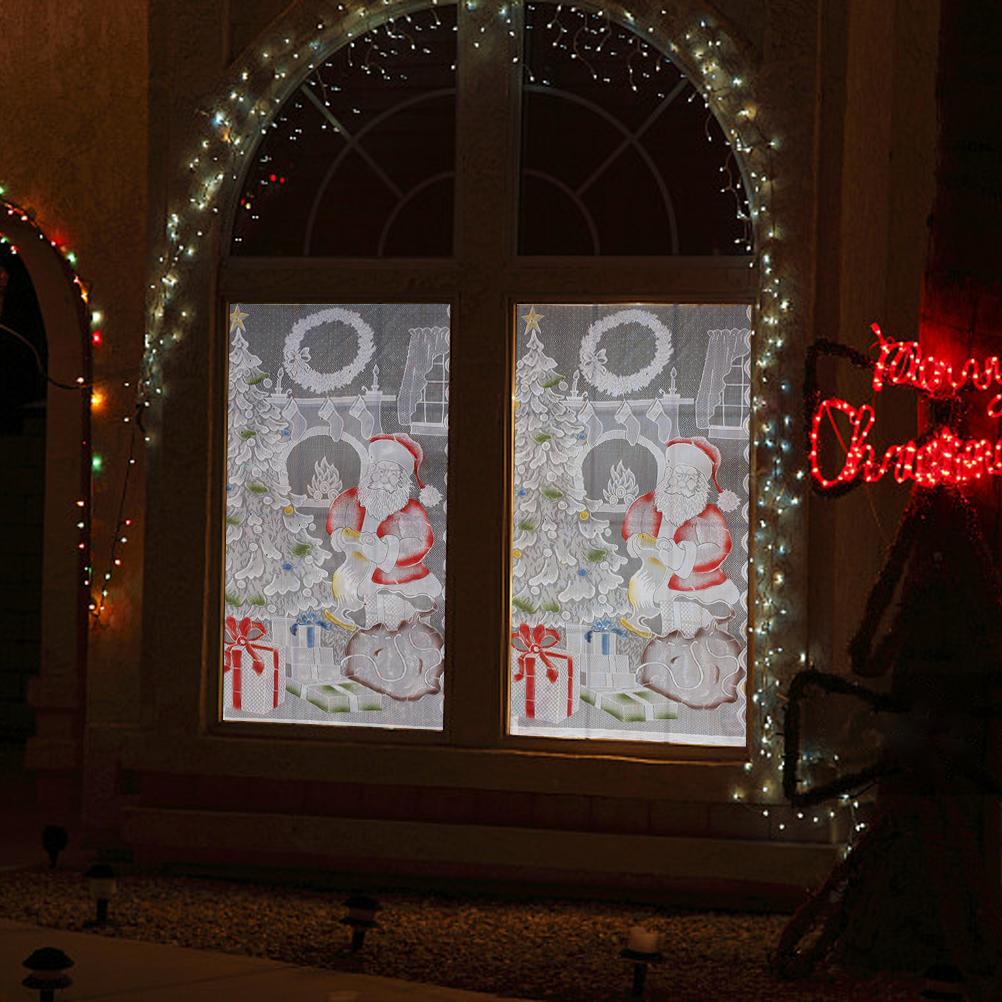 Christmas Lace Curtains LED Light Santa Claus Half Blackout Curtains Living Room Bedroom Home Decor