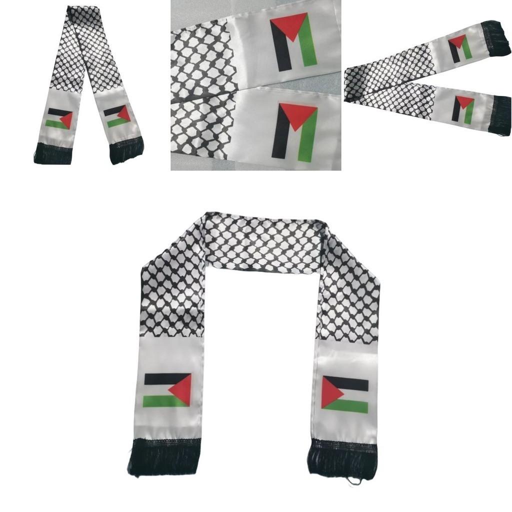 Palestine Flag Scarf 14*130cm Double Layered Polyester Fabric