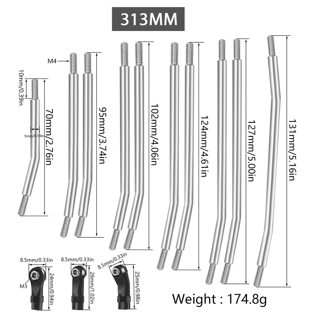 313mm/324mm Stainless Steel Link Set Linkage Chassis Steering Rod Kit For 1/10 RC Crawler Car Axial SCX10 SCX10 II 90046 Upgrade