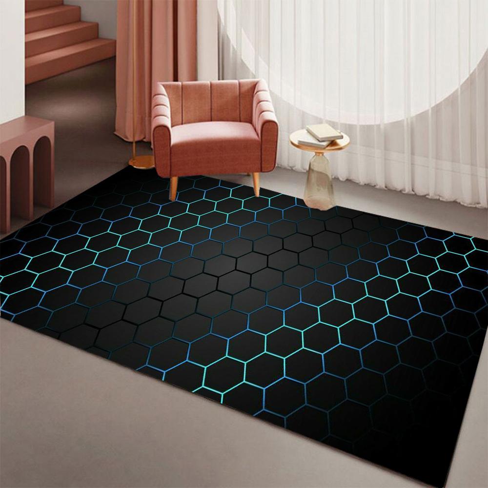 Sechseck Gamer Teppichmatte Neonlichtmuster PC Gaming Teppich Rutschfeste Bodenmatte für Schlafzimmer Büro Heimdekor Indoor Teppich