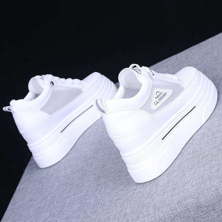 2025 summer little white shoes thin women's shoes inner height increase 8cm mesh breathable hollow casual sports net shoes ins tide