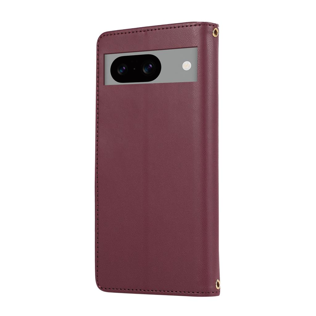 For Google Pixel 8a Case Multi Card Slots Zipper Rhombus Leather Phone Cover with Wrist Strap
