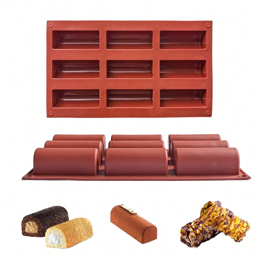 Moule Silicone à Rouler 9 Cavités, Réutilisable Antiadhésif Forme Bûche pour Mini Rouleaux Suisses, Desserts au Chocolat, Bonbons et Pâtisseries