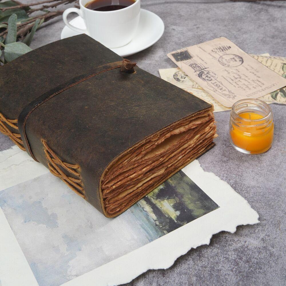 Antique Leather Journal, Brown, A6, - Deckle Edges Watercolor Paper Sketchbook