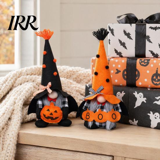 Festive Home Decor Halloween Plush Gnome Decoration, Spooky Orange Black Boo Pumpkin Swedish Tomte Decorative Toys Figurine, Elf Dwarf Ornaments