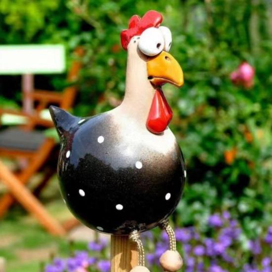 Funny Chicken Figurine with Dangling Legs Big Eyes Resin Cartoon Rooster Statue for Outdoor Garden Lawn Patio Balcony Decor
