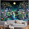 Serborlur Blacklight Fantasy Forest Tree Tapestry UV Reactive Floral Plant Tapestries Trippy Moon Butterfly Wall Art Decor Nature Landscape Wall