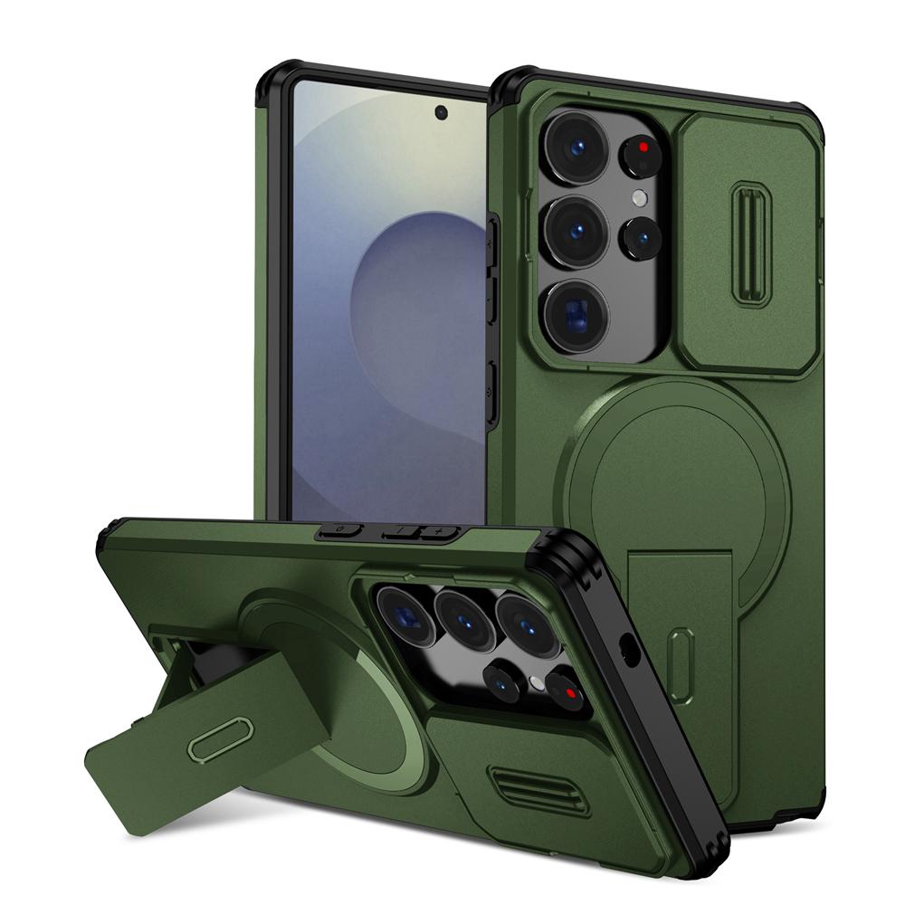 KEYSION Shockproof Magnetic Case for Samsung Galaxy S24 S25 Ultra S25+ S24 FE Slide Camera Protect Kickstand Wireless Charging Phone Cover