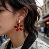 Chic Zircon Flower Hoop Earrings for Women,Gold Plated Stainless Steel Flower Dangle Earrings,Fashion Daily Jewelry Gift