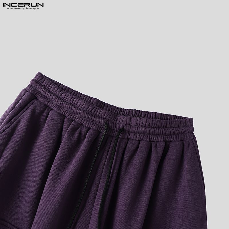 INCERUN Men Elastic Waist Casual Stitching Sports Sweatpants Long Pants with Pockets