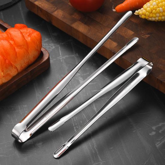 Food Clip Serrated Thickened Food-grade Long Handle Polished Clip Foods Stainless Steel Multifunctional Home Bar Ice Cube Tong for Kitchen