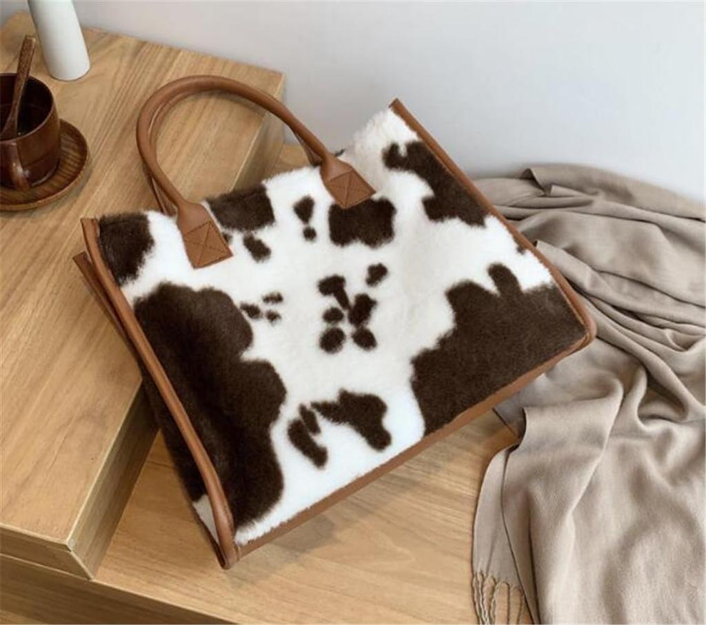 Huimei Damen-Leopardenmuster-Tragetasche, Große Kapazität, Weiche und Flauschige Umhängetasche, Handtasche, Beliebt und Stilvoll für Herbst und Winter (B.)