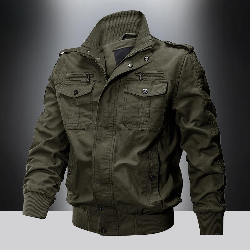 Spring and Autumn Men's Military Uniform Jacket Cotton Casual Loose Tooling Jacket Young Solid Color Multi-pocket Jacket Thin