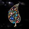Fashion Rhinestone Leaf Brooches for Women Plant Pins Necklace Keychain Event Party New Gifts Jewelry Decoration Accessories