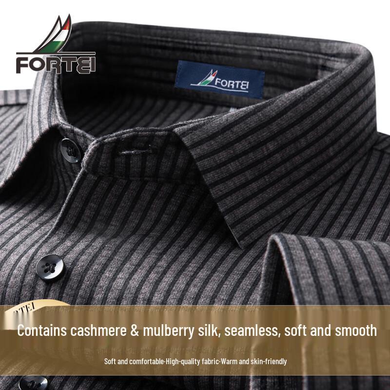 Futing Men s Striped Long-Sleeve Shirt with Cashmere & Silk Blend 52