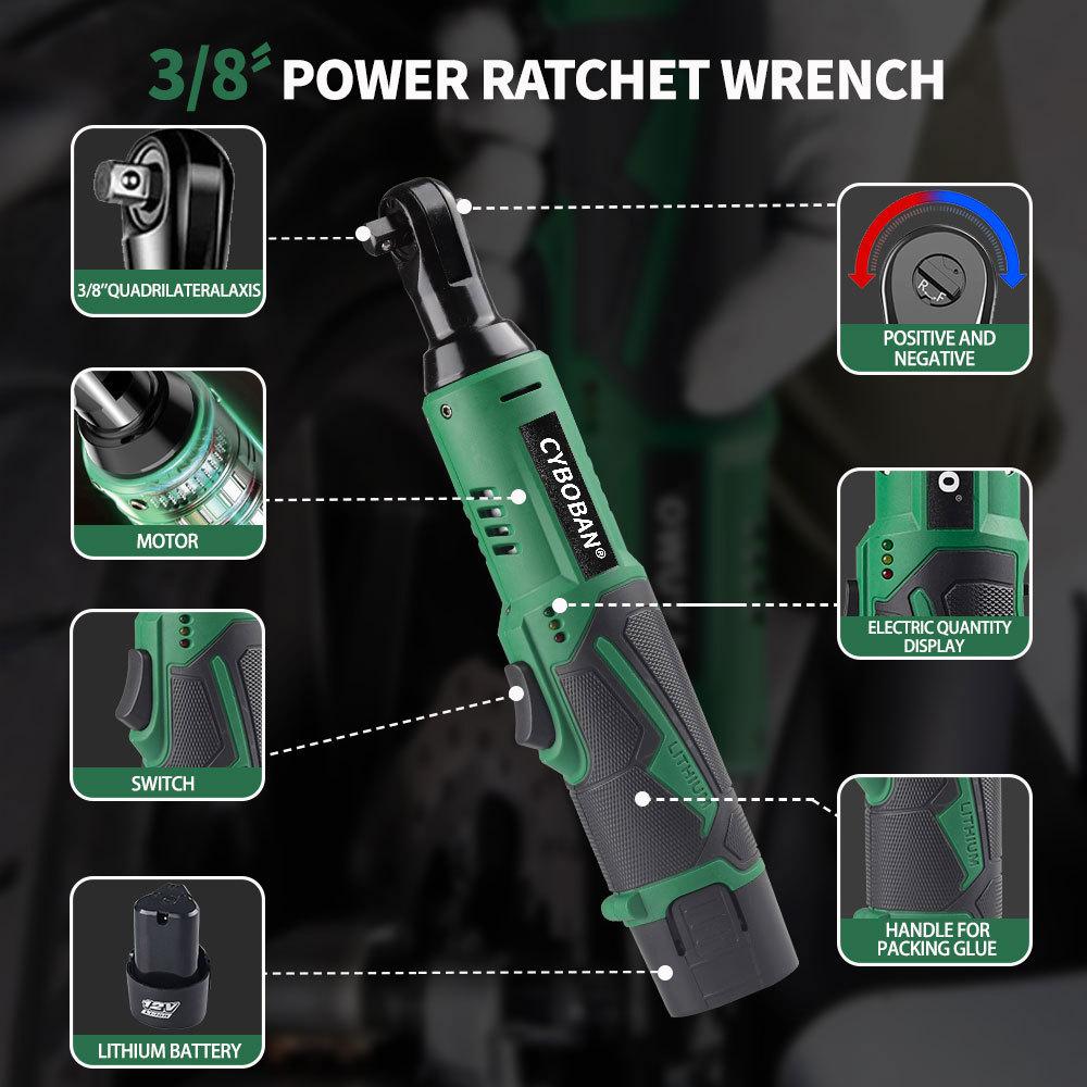 12V Wireless Ratchet Wrench Set, 400 Rpm, 3/8 Inch Powerful Rotating Tool, Fast Charging