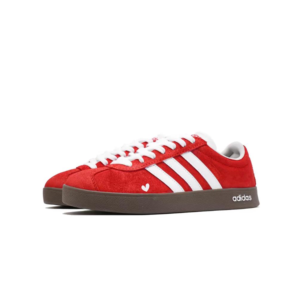 Adidas VL COURT 2.0 Scarlet Berry Red Abrasion Resistant Low top German Army Trainers Unisex Red White HQ1802(Team1274-)