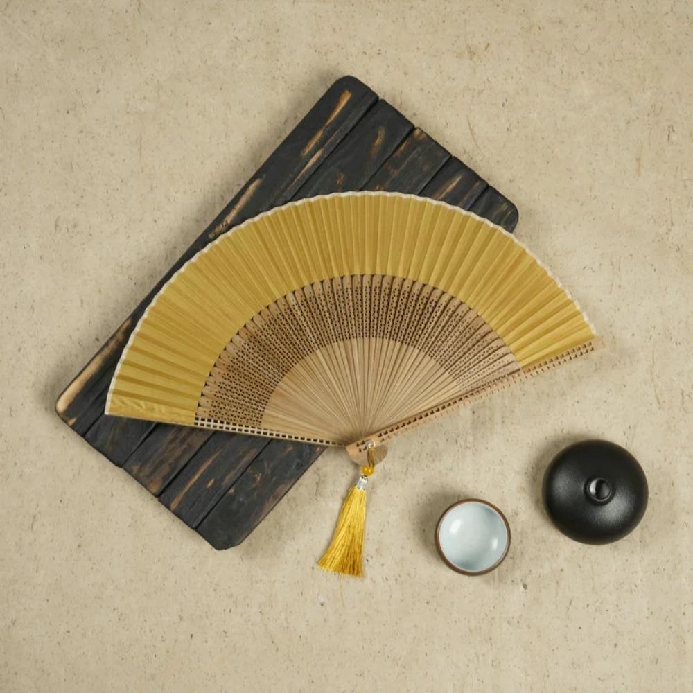 Hollow Handle Carved Bamboo Folding Fan Retro Antiquity Folding Fans Chinese Folding Fan  Japanese