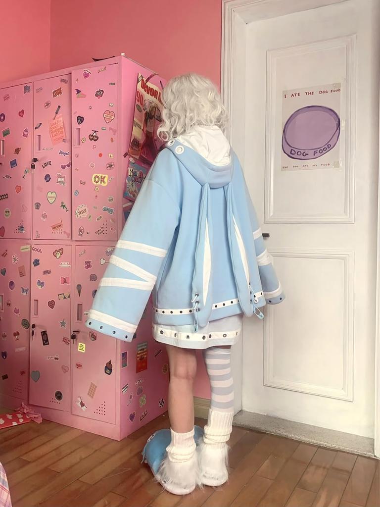 XHSUKADO Rabbit Ear Long Cute Color Angel Harajuku Shibuya Subculture Light Size L Women's Hoodie, Sleeve, Thick, Sweatshirt, Coat, Outerwear, Top,