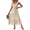 Women's Summer Sleeveless V-Neck Ruffle A-Line Midi Dress