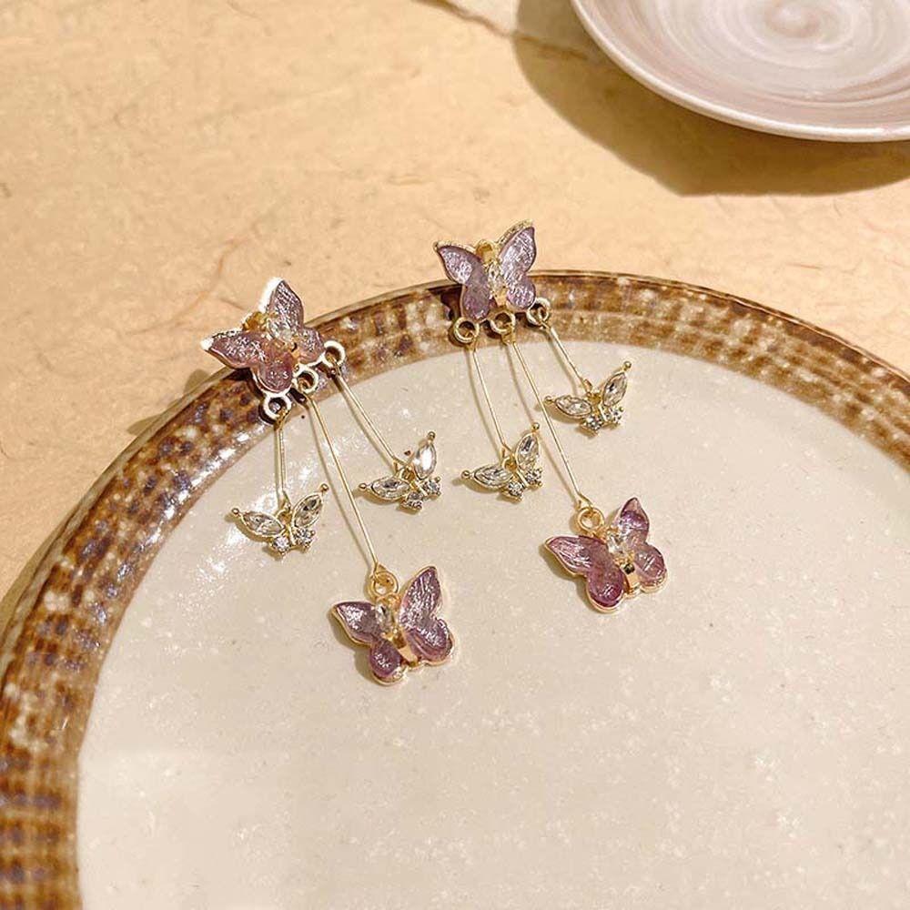 Shiny Crystal Butterfly Butterfly Drop Earrings Long Tassel Butterfly Dangle Earrings  Gifts
