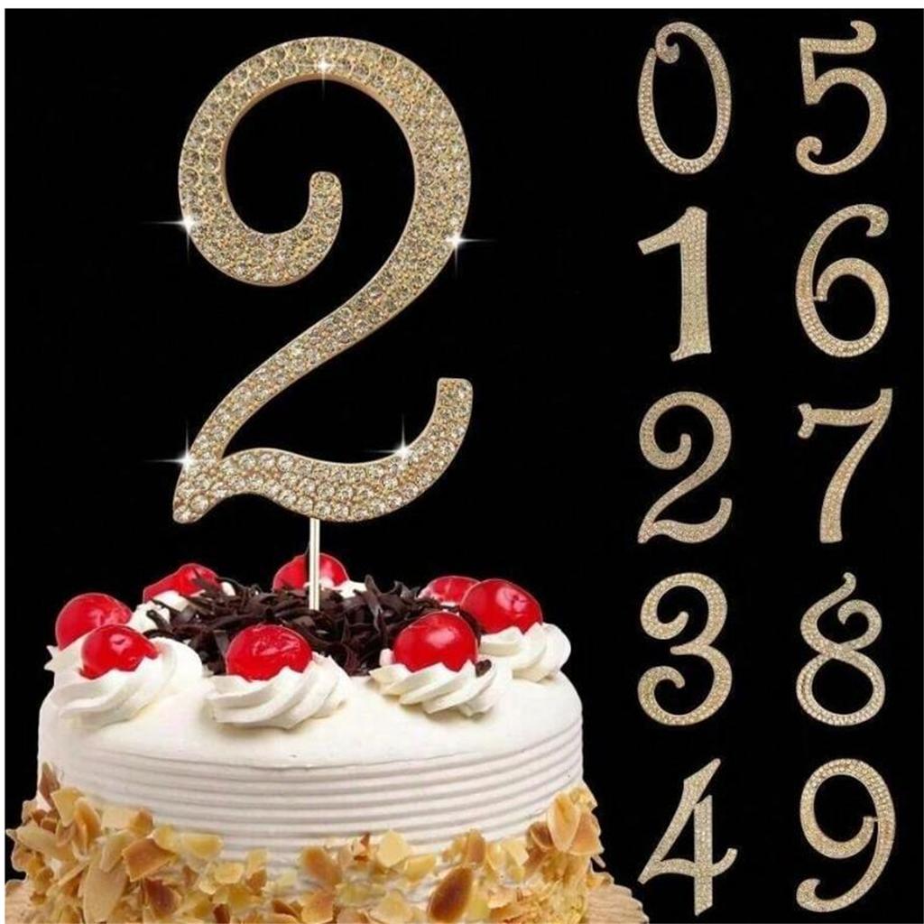 Large Gold Rhinestone Number Cake Topper (1pc)-0/1/3-9 Bling Design for Birthday Parties,Weddings & Anniversaries Digital candle