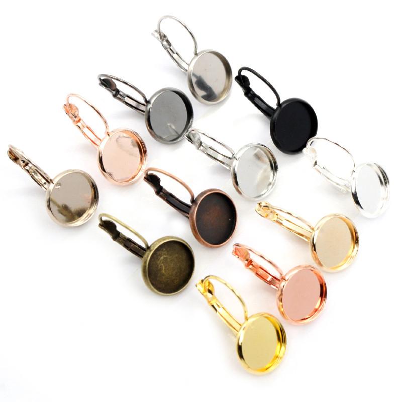 12mm 10pcs/Lot 13 Popular Colors Plated French Lever Back Earrings Blank/Base,Fit 12mm Glass Cabochons,Buttons;Earring Bezels