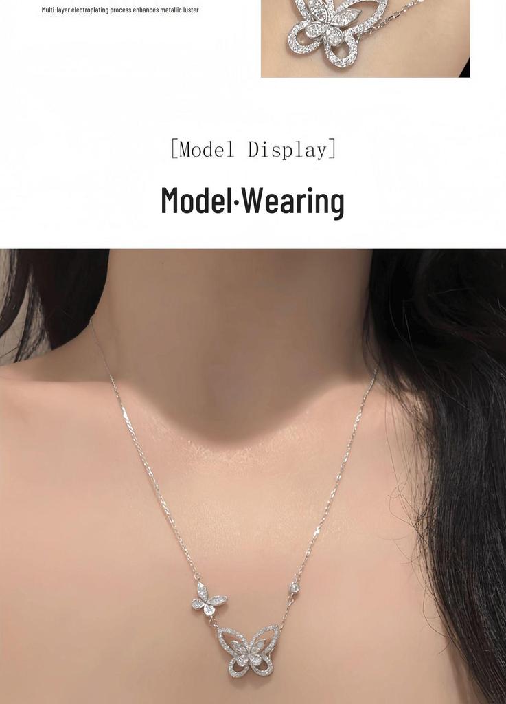 Phantom Butterfly Moissanite Necklace - Sweet Clavicle Chain for Women, s925 Silver