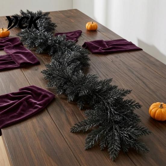 Haunted House Party Decorations Black Halloween Garland, Spooky Artificial Cedar Vine for Mantel Fireplace, Realistic Twisted Bionic Branch