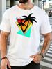 Unisex Crew Neck Tee Tropical Palm Tree Triangle Color Block Print Short Sleeve Top Summer Loose Soft Casual Basic Daily Wear