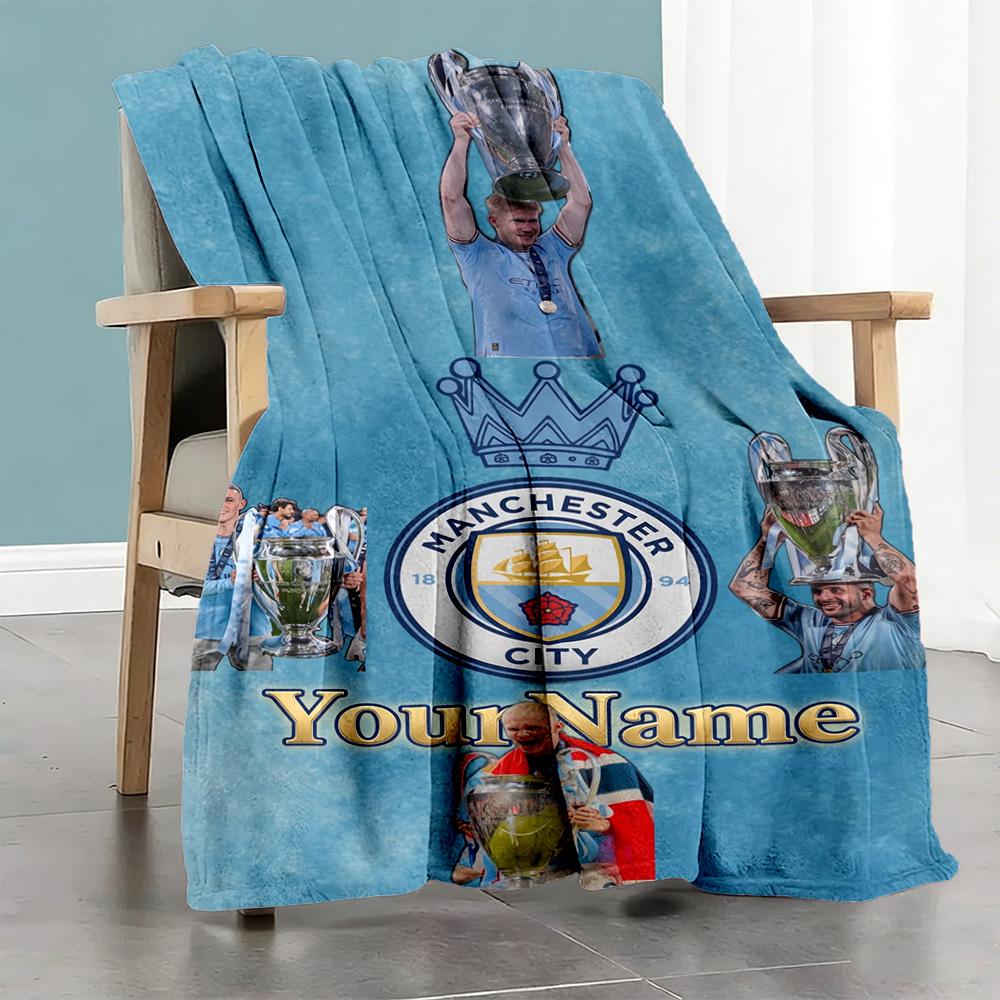 Manchester City Personalized Name Blanket Lightweight Personalized Blanket Soft & Cozy for Home Decor Couch Living Room Livingroom All-Season Use