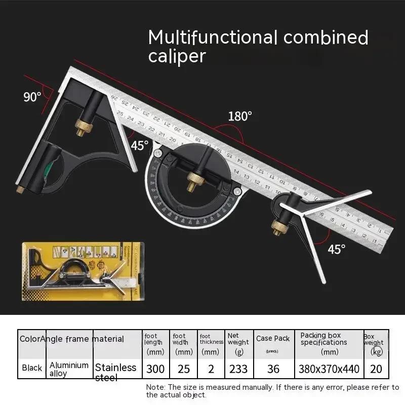 3 In 1 Square Angle Ruler Set Engineer Adjustable Combination Spirit Level Ruler Combination Protractor Measuring Tool Set 300mm