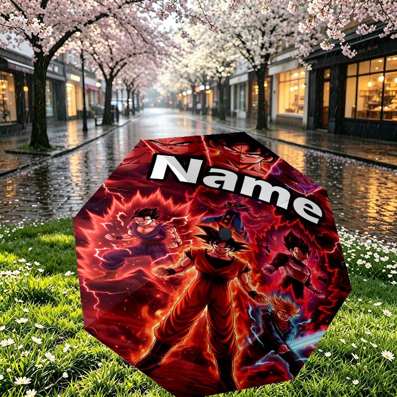 Custom Name Personalized Anime Print Umbrella, Auto Open Close, 8‑Rib Sturdy Frame, Commute Camping Hiking Use, Birthday Gift