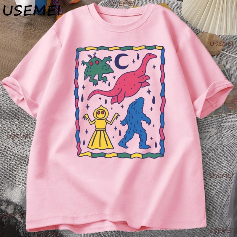 Colorful Cryptids T Shirt Man Cute Animal Printed T Shirt Casual Cotton Round Neck Tops Harajuku Streetwear Clothes
