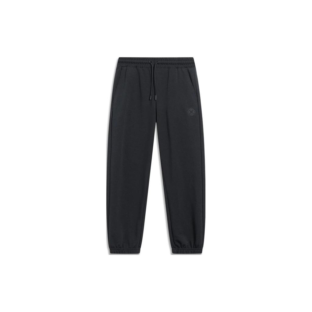 Li Ning SS23 China Culture Series Solid Color Logo Embroidered Drawstring Cuffed Sports Pants Women bottoms Black AKLT258-6