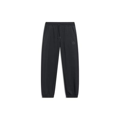 Li Ning SS23 China Culture Series Solid Color Logo Embroidered Drawstring Cuffed Sports Pants Women Bottoms Black AKLT258-6