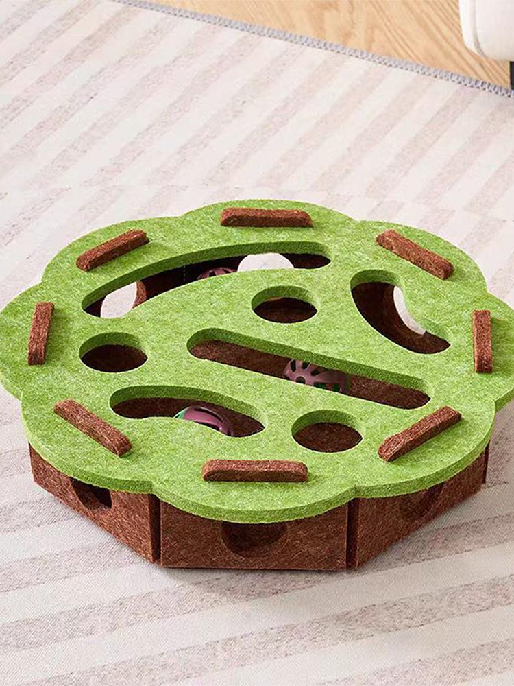 Interactive Cat Puzzle Toy with Digging Holes - Self Amusing Maze Box Bell Ball Mental Enrichment for Kittens Felt Material