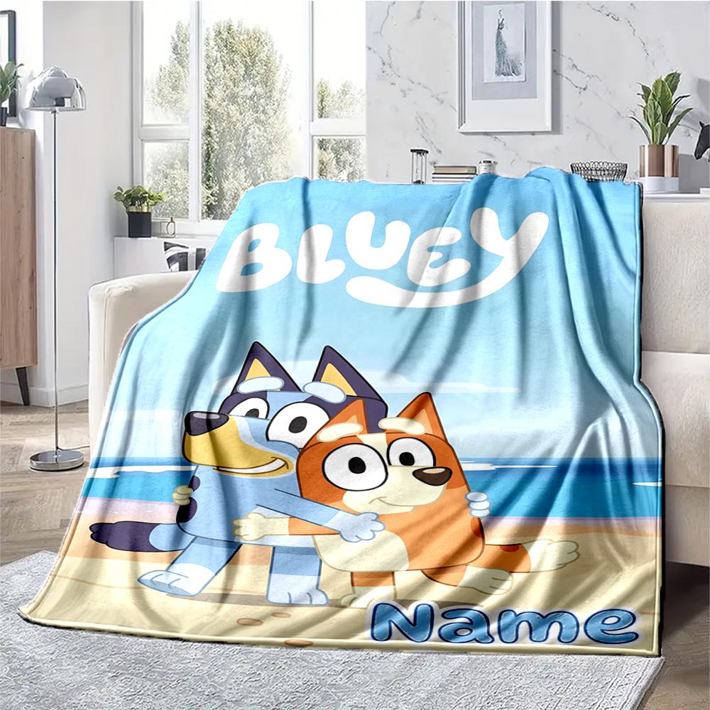 Custom Name Bluey Theme Printed Blanket - Perfect for Couch, Bed, Travel & Outdoor Use | Machine Washable, Cozy & Durable.