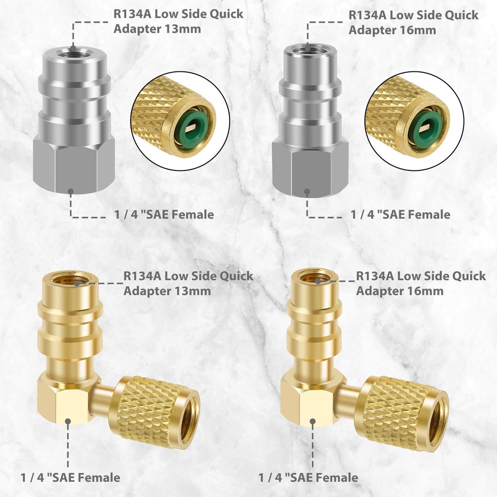 R12 To R134A Conversion Kit AC Fitting Port Retrofit Conversion Adapter 90° High/Low Side Retrofit Adapter Valve Core Remover