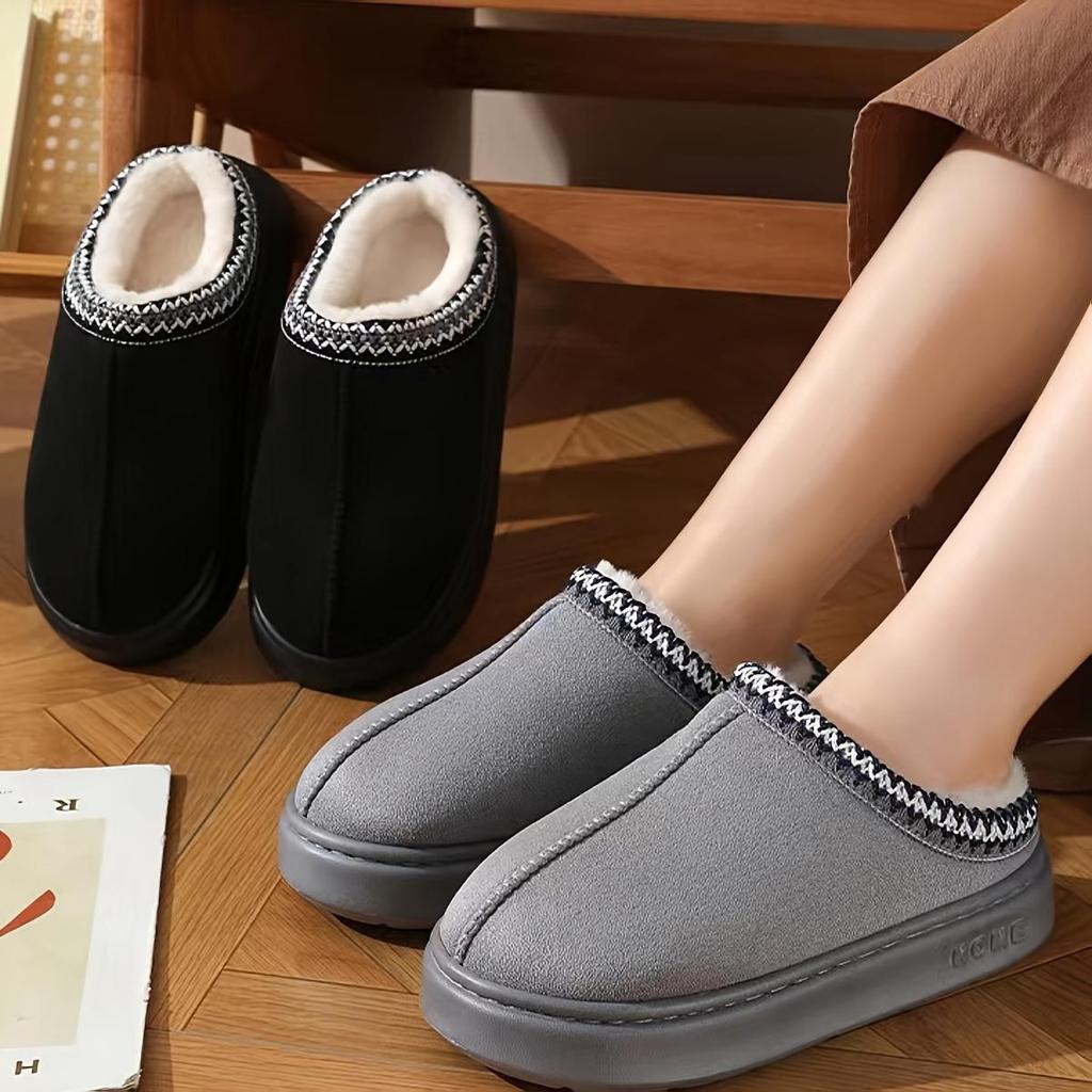 Couple Thick Sole Slippers, Memory Foam Insole, Warm Fabric Lining, Stitched Upper Design, Non-slip EVA Sole, Easy To Put On And Take Off Home Shoes