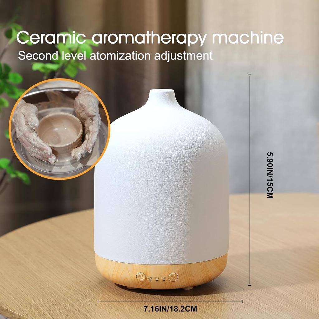 Ceramic Essential Oil Diffusers for Home, Decorative Bedroom Aromatherapy Scent Air Diffuser Ultrasonic Aroma Defusers 250ml with Timed-Black