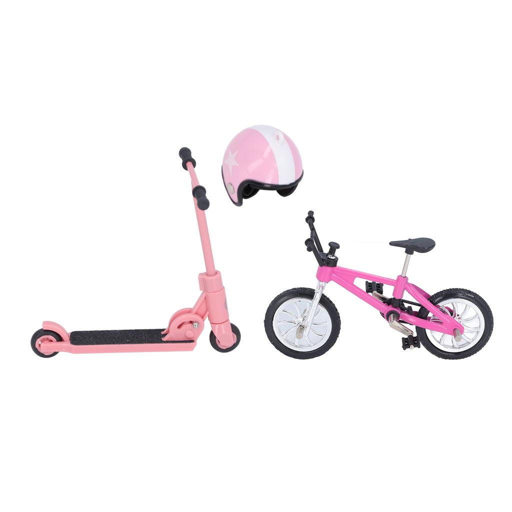 Miniature Bike Scooter Set with Helmet Realistic High Simulation Garden Decor Dollhouse Bike