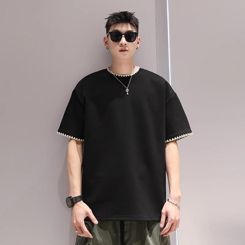 Men's Summer All-match Casual Short-sleeved T-shirt  High-end Loose Quarter-sleeved Top