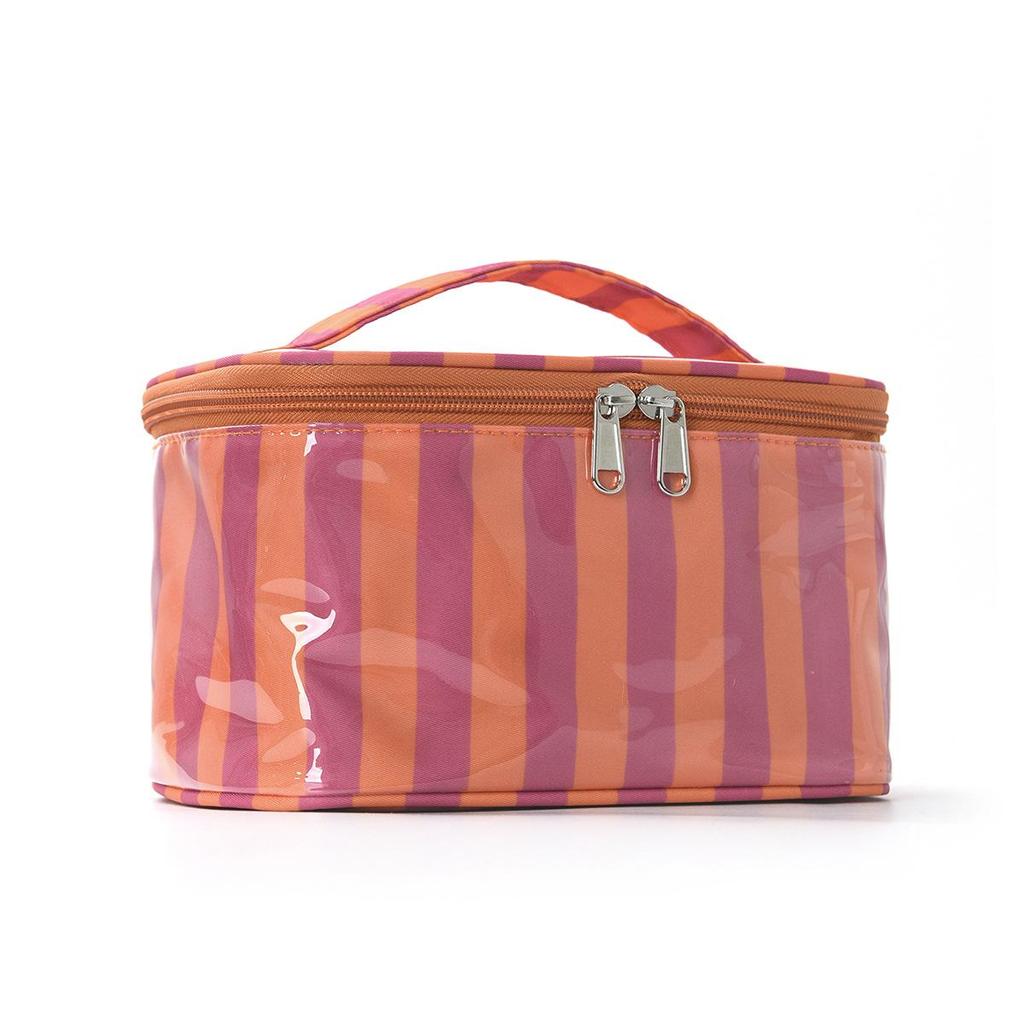 Color-Block Striped Makeup Bag: Large, Waterproof PVC Toiletry and Travel Storage Bag