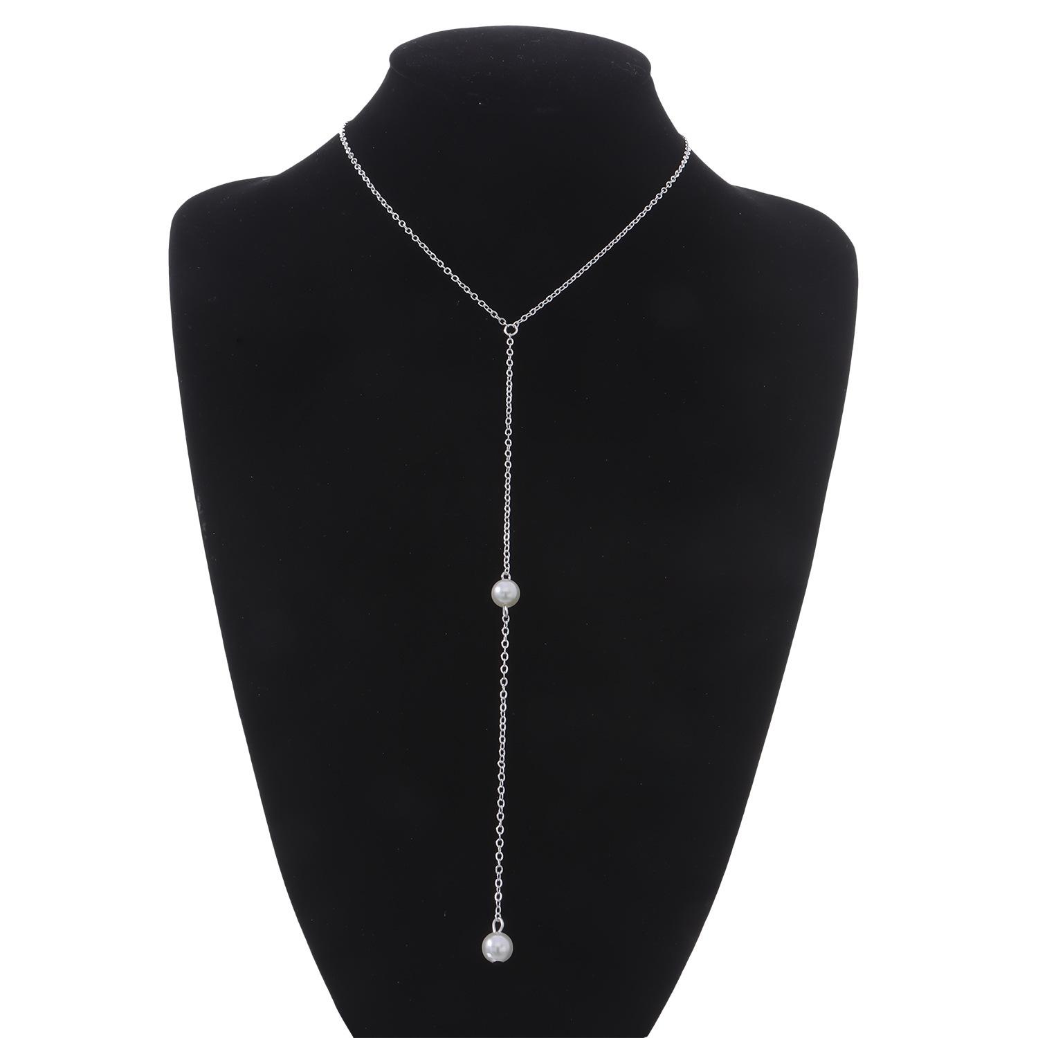 

Europe, America, simple and generous fringed long necklace women, back chain type long sweater chain wholesale срібний