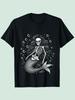 Gothic Skeleton Mermaid Graphic Tee Men's Casual Round Neck Short Sleeve Cotton T-Shirt