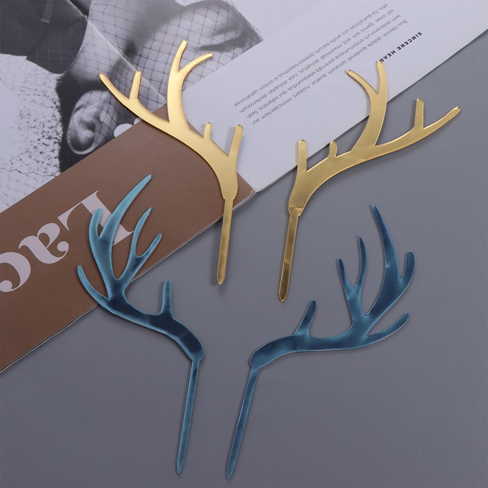 Baby Shower Birthday Elk Acrylic Reindeer Xmas Deer Antler Cake Topper Christmas Decoration Party Supplies