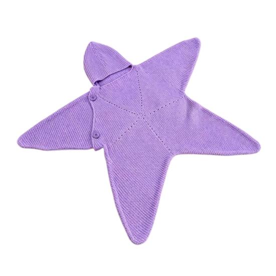 Breathable Nursery Bedding Starfish Baby Sleeping Bag, Knitted Swaddle Sleep Sack with Hood, Soft Knit Cocoon Cozy Star Shaped Infant Wearable