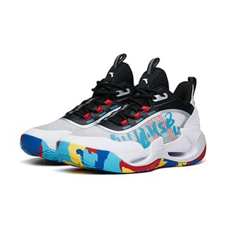 Anta Kids Basketball Shoes High Top Anti-Slip Shock Absorbing Wear-Resistant Kids sneaker White Black 312221111-1